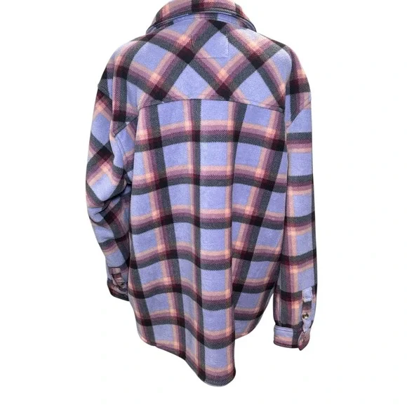 Sage Collection Purple Plaid Fleece Faux Fur Sherpa Shirt Jacket XXL Long Sleeve - Picture 6 of 12